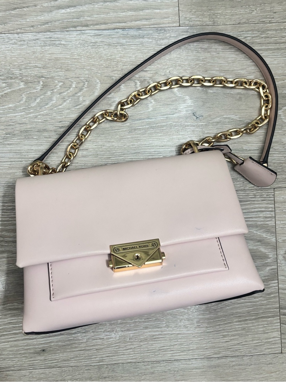 Michael Kors Pale Pink Leather Crossbody with Gold Chain